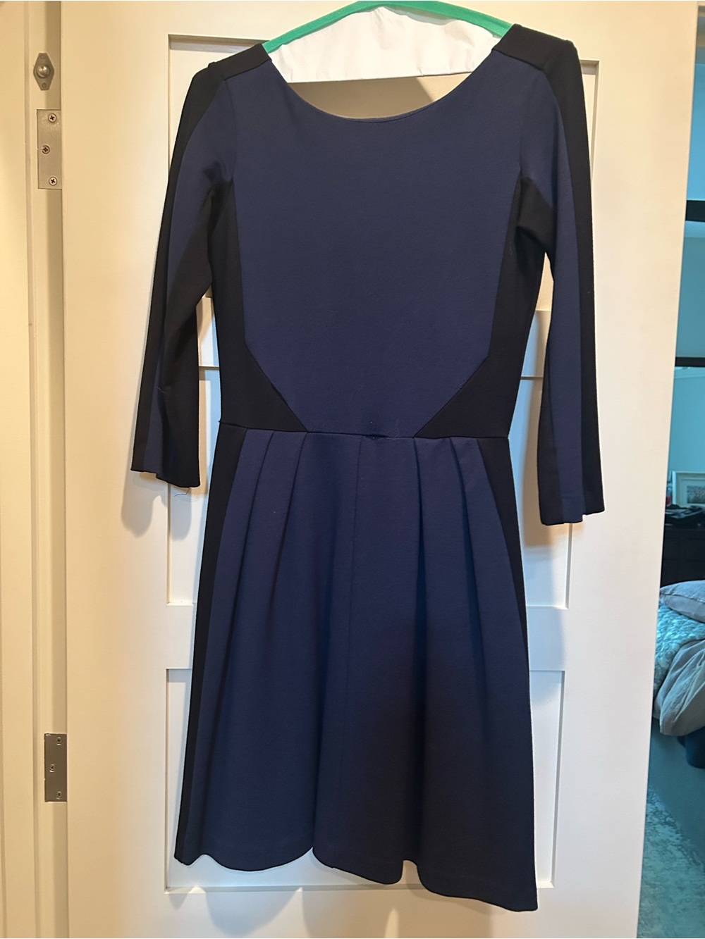 Amanda Uprichard Navy and Black Long-Sleeve Fit-and-Flare Dress